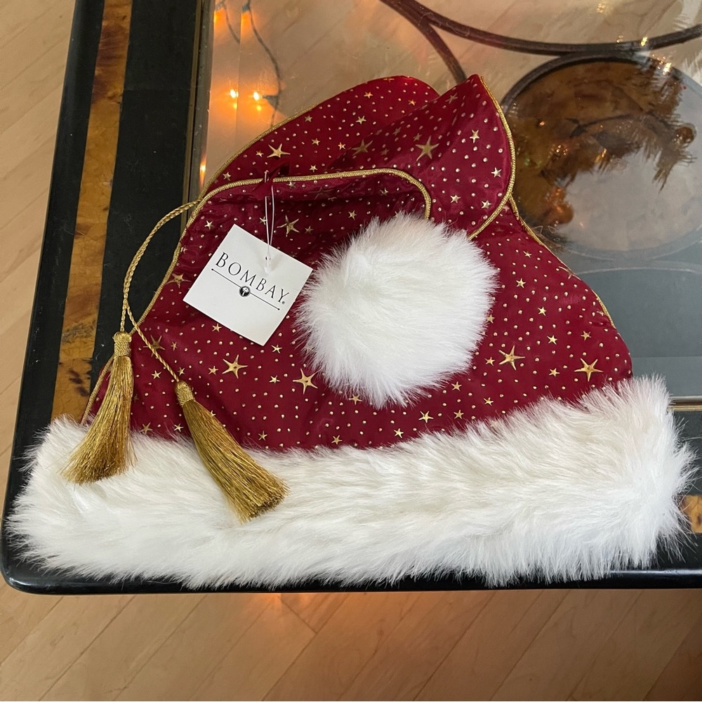 Vintage Bombay Luxury Holiday Santa Hat gold drawstring Gift Bag